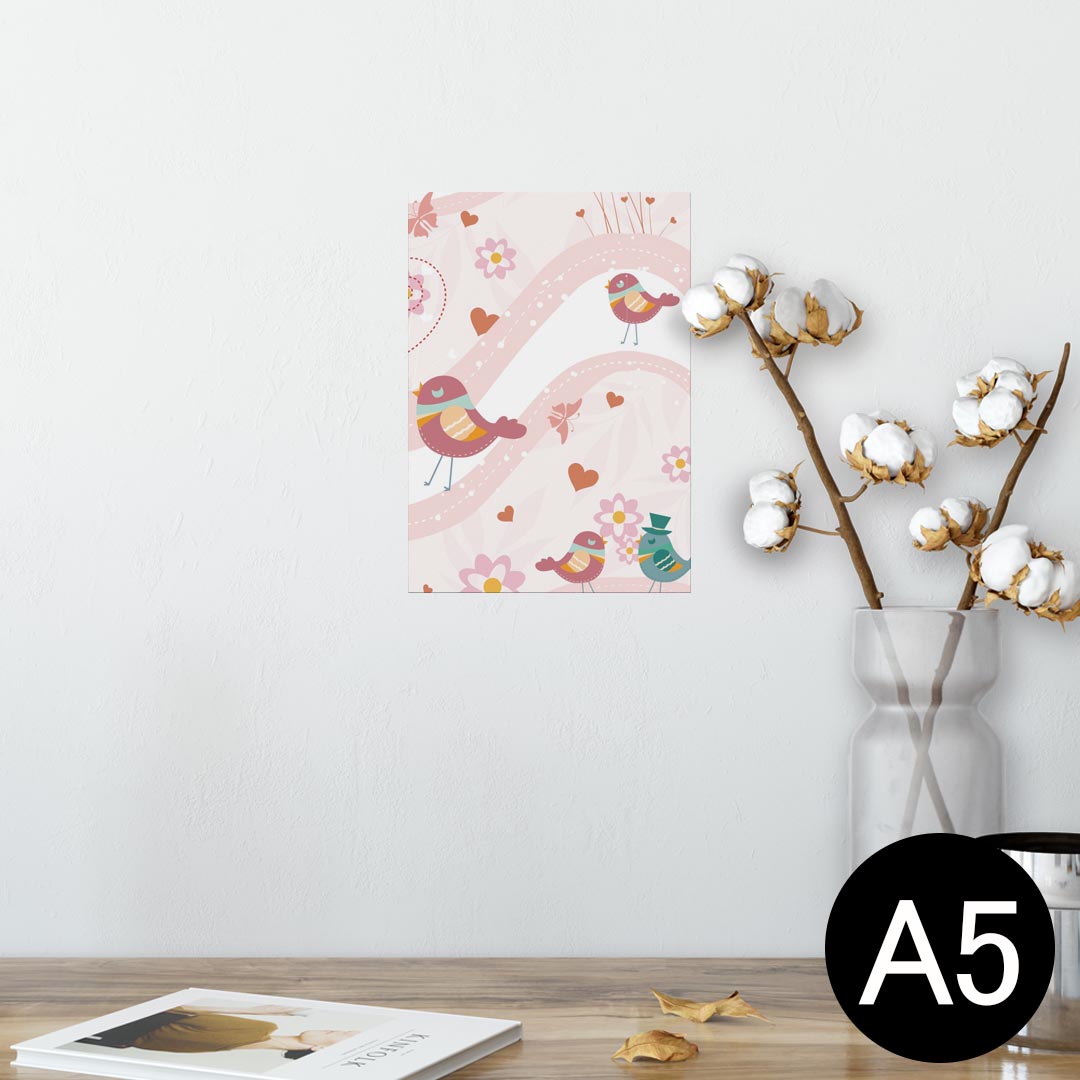 ポスター ウォールステッカー シール式ステッカー 飾り 148×210mm A5 写真 フォト 壁 インテリア おしゃれ 剥がせる wall sticker poster 004229 鳥　キャラクター　ハート