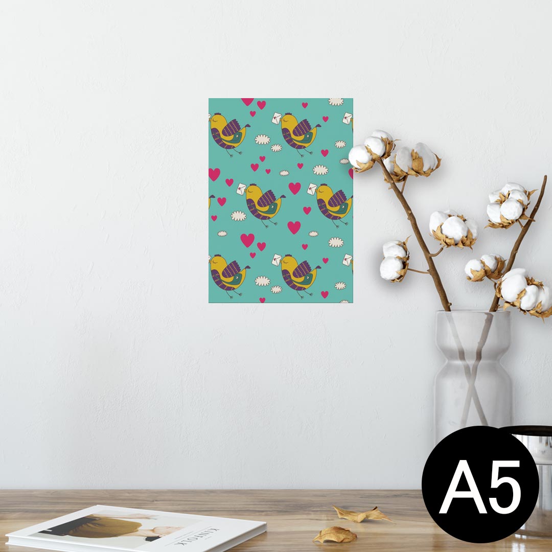 ポスター ウォールステッカー シール式ステッカー 飾り 148×210mm A5 写真 フォト 壁 インテリア おしゃれ 剥がせる wall sticker poster 004624 鳥 ハート 模様