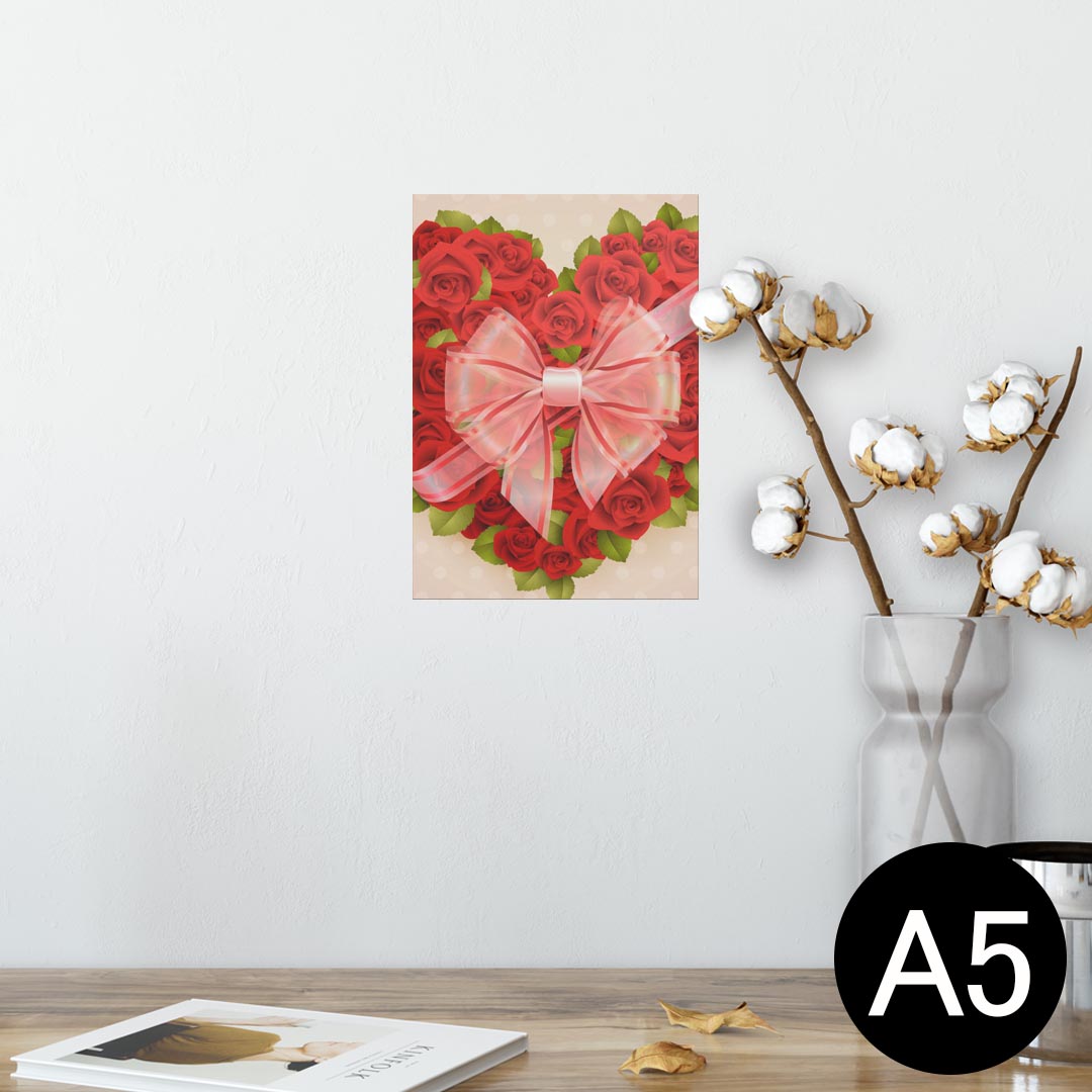 ポスター ウォールステッカー シール式ステッカー 飾り 148×210mm A5 写真 フォト 壁 インテリア おしゃれ 剥がせる wall sticker poster 005646 ハート　リボン　花