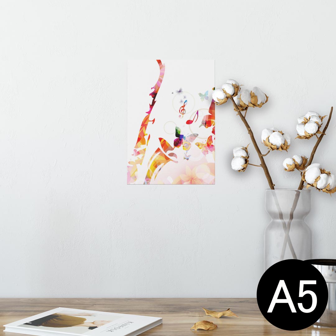 ポスター ウォールステッカー シール式ステッカー 飾り 148×210mm A5 写真 フォト 壁 インテリア おしゃれ 剥がせる wall sticker poster 007858 花　　楽器　蝶　カラフル