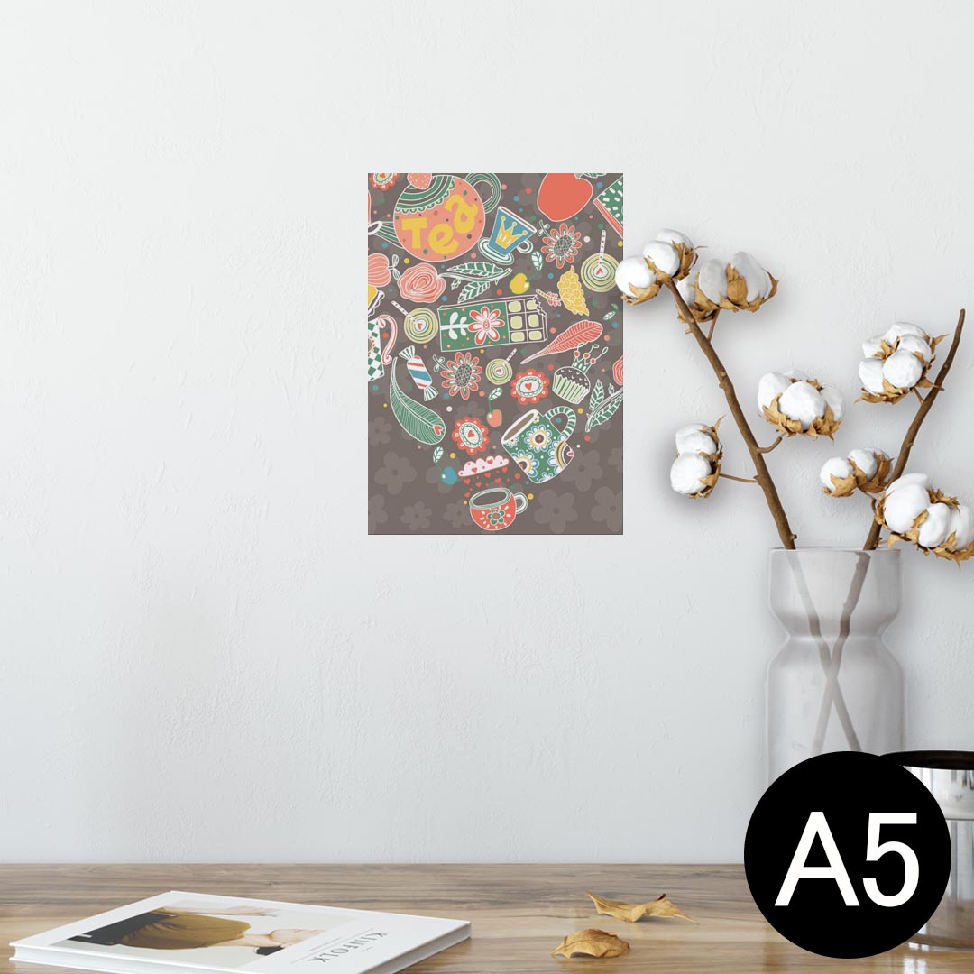 ポスター ウォールステッカー シール式ステッカー 飾り 148×210mm A5 写真 フォト 壁 インテリア おしゃれ 剥がせる wall sticker poster 008826 イラスト　ハート　ティー