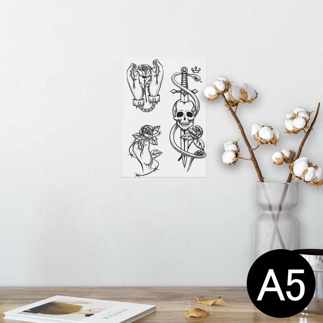 ポスター ウォールステッカー シール式ステッカー 飾り 148×210mm A5 写真 フォト 壁 インテリア おしゃれ 剥がせる wall sticker poster 009668 バラ ドクロ アンティーク