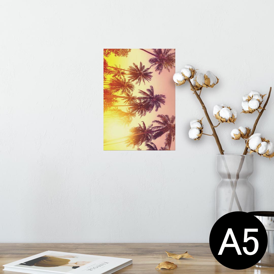 ポスター ウォールステッカー シール式ステッカー 飾り 148×210mm A5 写真 フォト 壁 インテリア おしゃれ 剥がせる wall sticker poster 011302 夏 ヤシの木 夕日