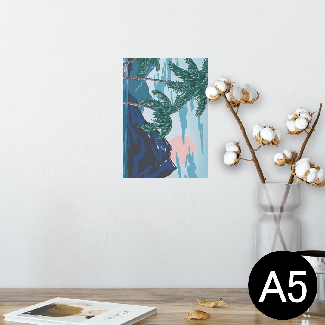 ポスター ウォールステッカー シール式ステッカー 飾り 148×210mm A5 写真 フォト 壁 インテリア おしゃれ 剥がせる wall sticker poster 012322 ハワイ　ヤシの木　海