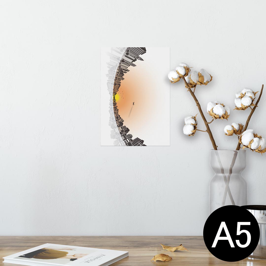 ポスター ウォールステッカー シール式ステッカー 飾り 148×210mm A5 写真 フォト 壁 インテリア おしゃれ 剥がせる wall sticker poster 014865 街　飛行機　夕日