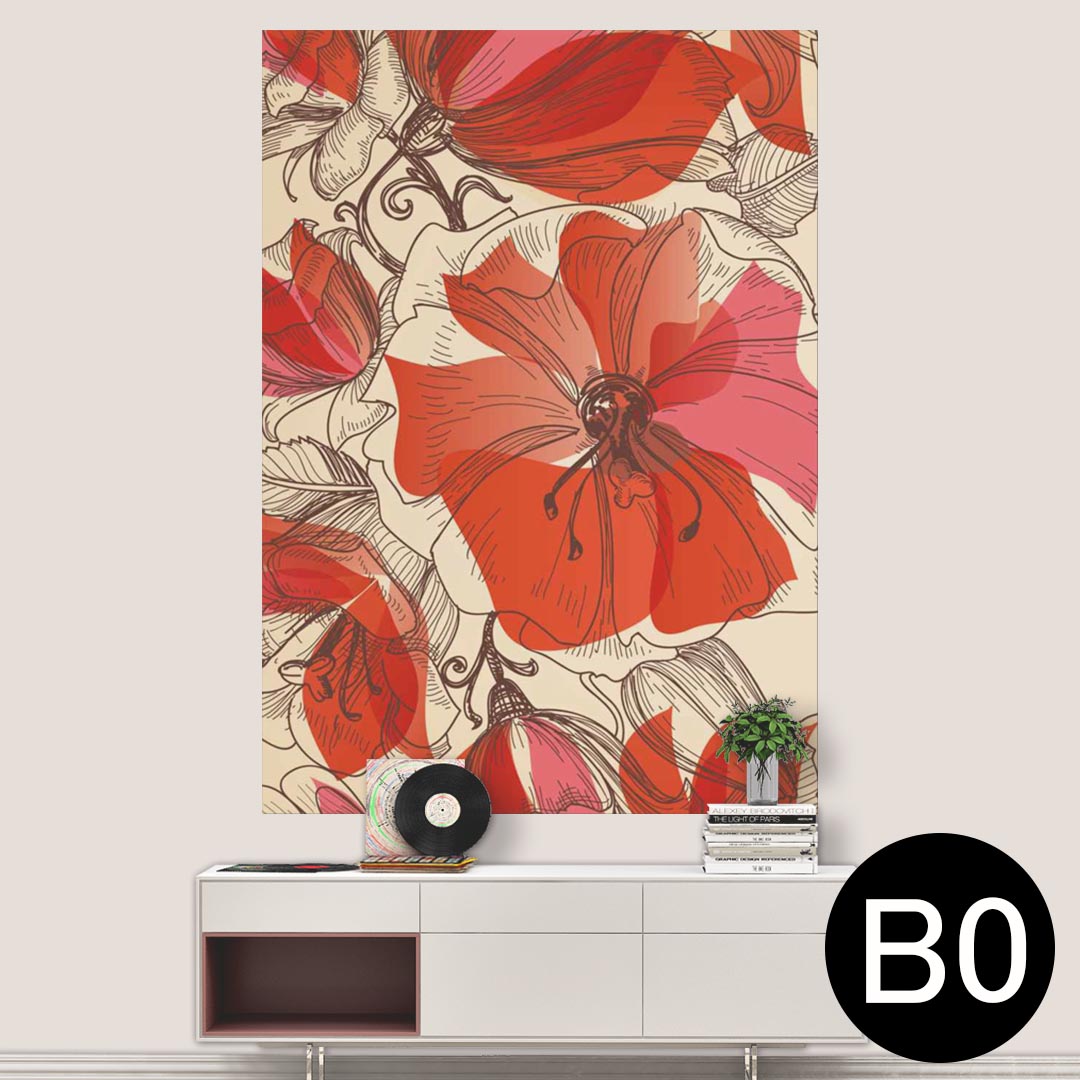 ポステッカー ポスター ウォールステッカー シール式ステッカー 飾り 1030mm×1456mm B0 写真 フォト 壁 インテリア おしゃれ 剥がせる wall sticker poster 005218 花　イラスト　赤