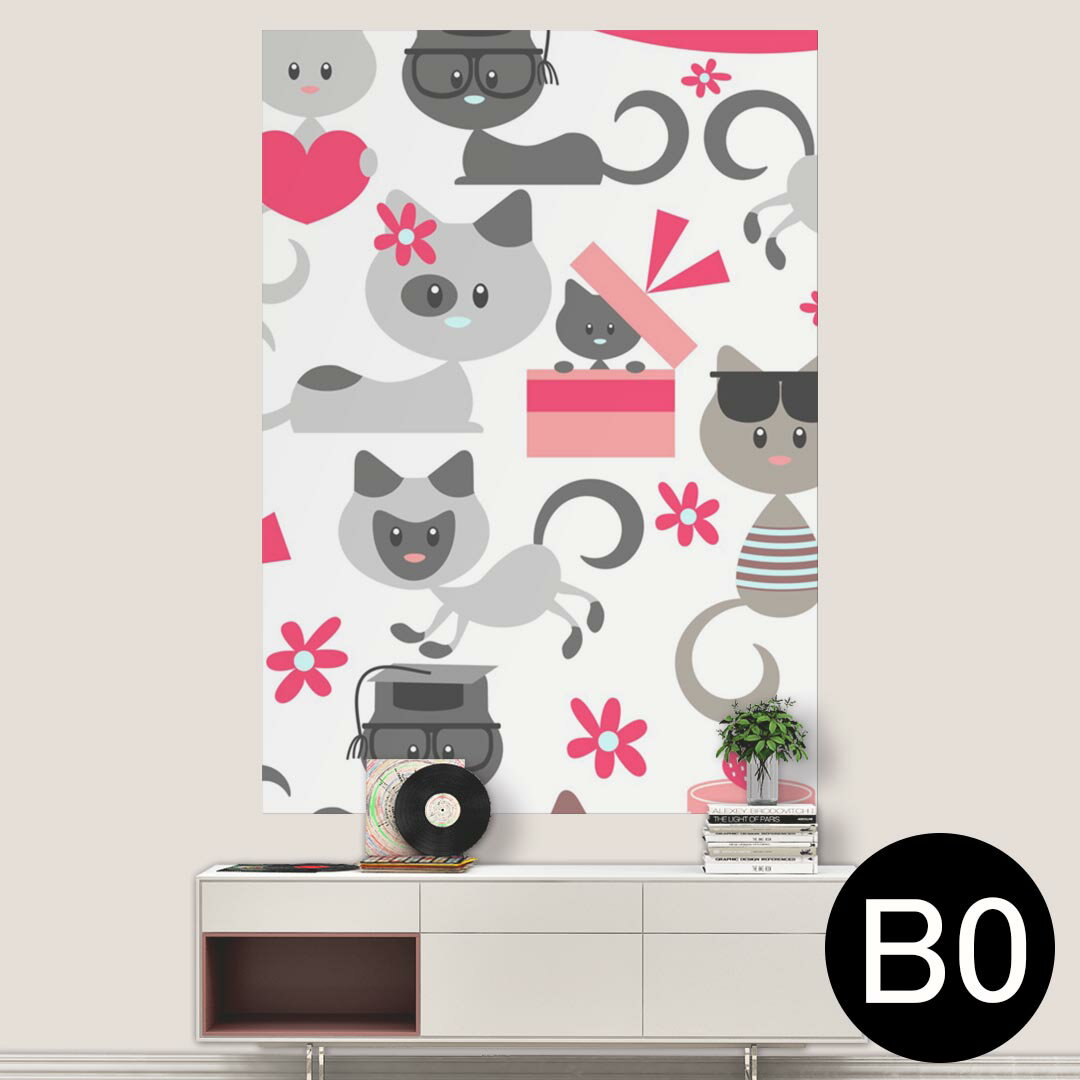 ポステッカー ポスター ウォールステッカー シール式ステッカー 飾り 1030mm×1456mm B0 写真 フォト 壁 インテリア おしゃれ 剥がせる wall sticker poster 006791 ネコ　動物　ハート