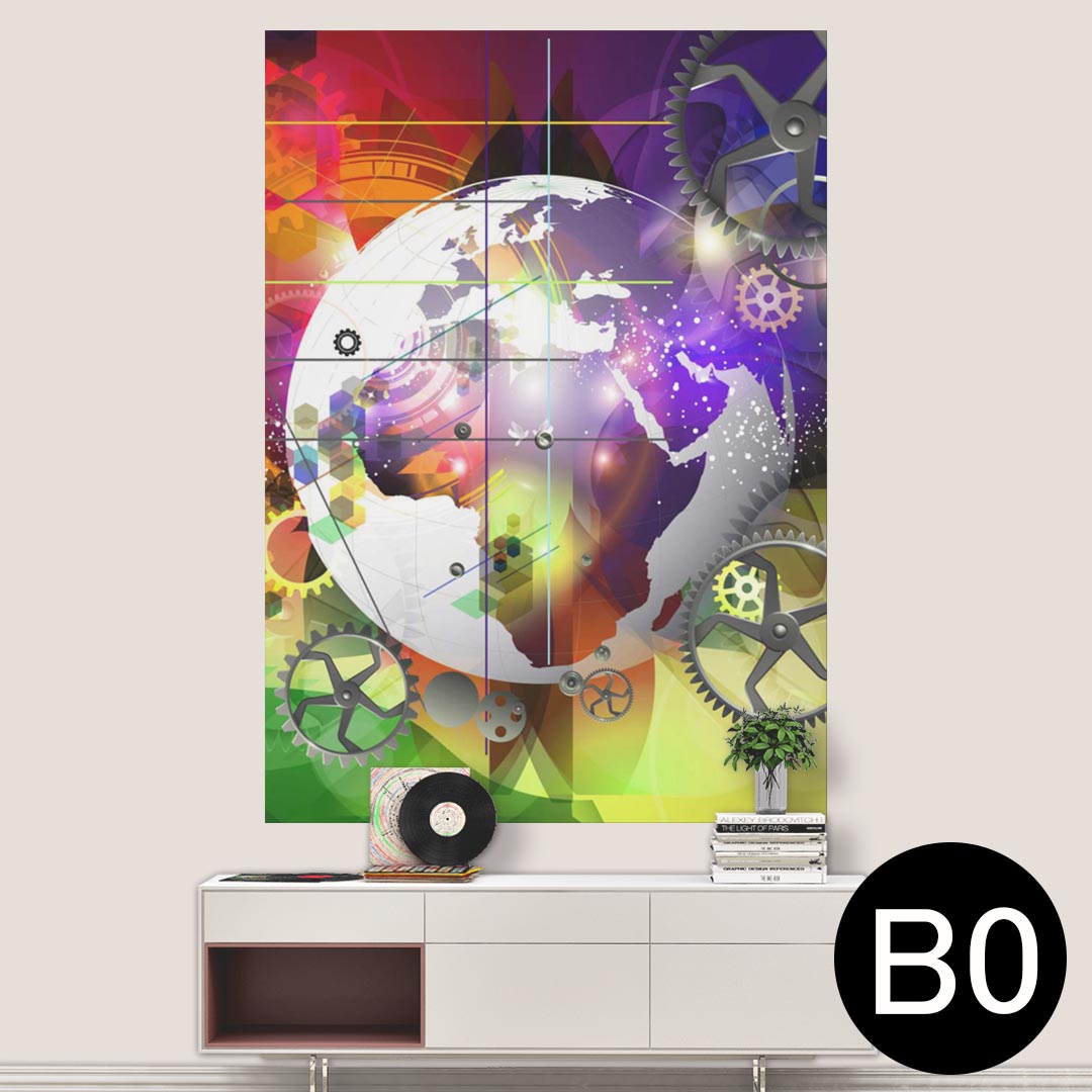 ポステッカー ポスター ウォールステッカー シール式ステッカー 飾り 1030mm×1456mm B0 写真 フォト 壁 インテリア おしゃれ 剥がせる wall sticker poster 008437 カラフル　レインボー　歯車　地球