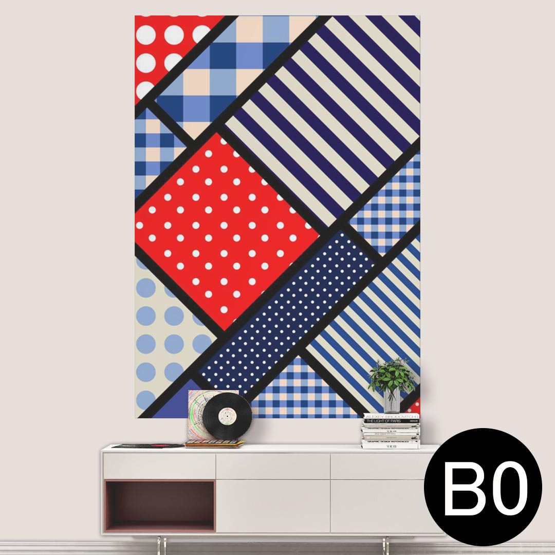 ポステッカー ポスター ウォールステッカー シール式ステッカー 飾り 1030mm×1456mm B0 写真 フォト 壁 インテリア おしゃれ 剥がせる wall sticker poster 008528 青　ブルー　チェック　水玉　模様