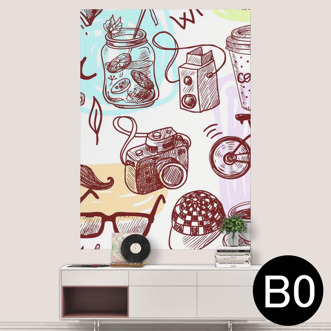 ポステッカー ポスター ウォールステッカー シール式ステッカー 飾り 1030mm×1456mm B0 写真 フォト 壁 インテリア おしゃれ 剥がせる wall sticker poster 008548 イラスト　模様　旅行　眼鏡