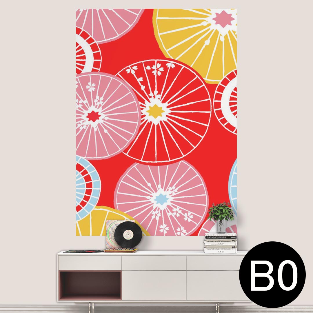 ポステッカー ポスター ウォールステッカー シール式ステッカー 飾り 1030mm×1456mm B0 写真 フォト 壁 インテリア おしゃれ 剥がせる wall sticker poster 011909 和柄　赤　和