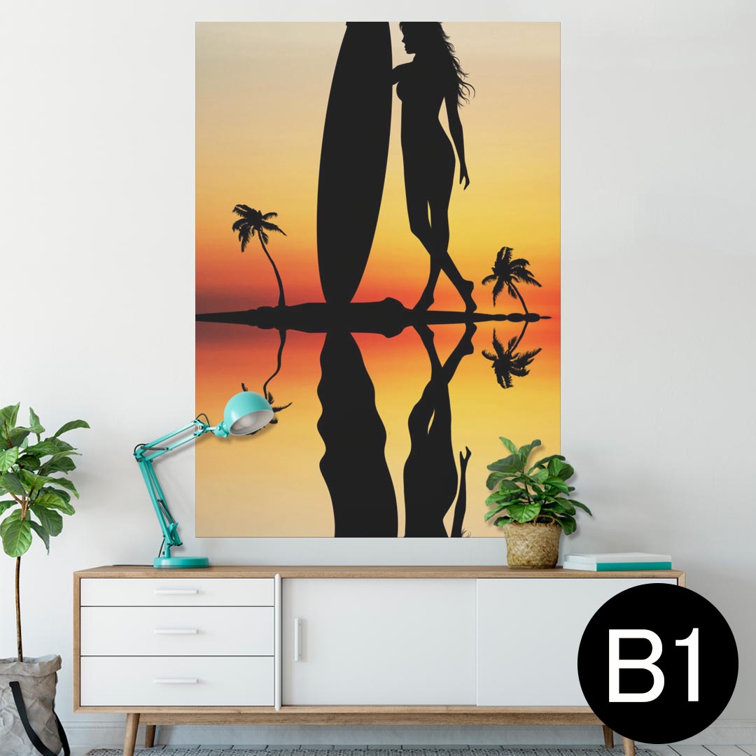 ポスター ウォールステッカー シール式ステッカー 飾り 728×1030mm B1 写真 フォト 壁 インテリア おしゃれ 　剥がせる wall sticker poster 003598 サーフィン　海　イラスト