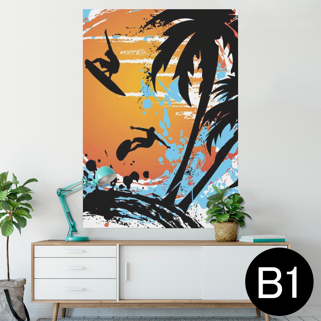 ポスター ウォールステッカー シール式ステッカー 飾り 728×1030mm B1 写真 フォト 壁 インテリア おしゃれ 　剥がせる wall sticker poster 003603 サーフィン　海　イラスト