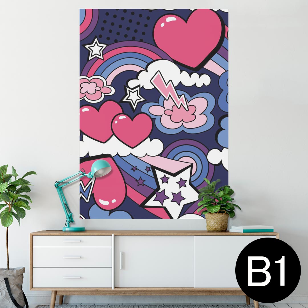 ポスター ウォールステッカー シール式ステッカー 飾り 728×1030mm B1 写真 フォト 壁 インテリア おしゃれ 　剥がせる wall sticker poster 004659 ハート　花　ポップ