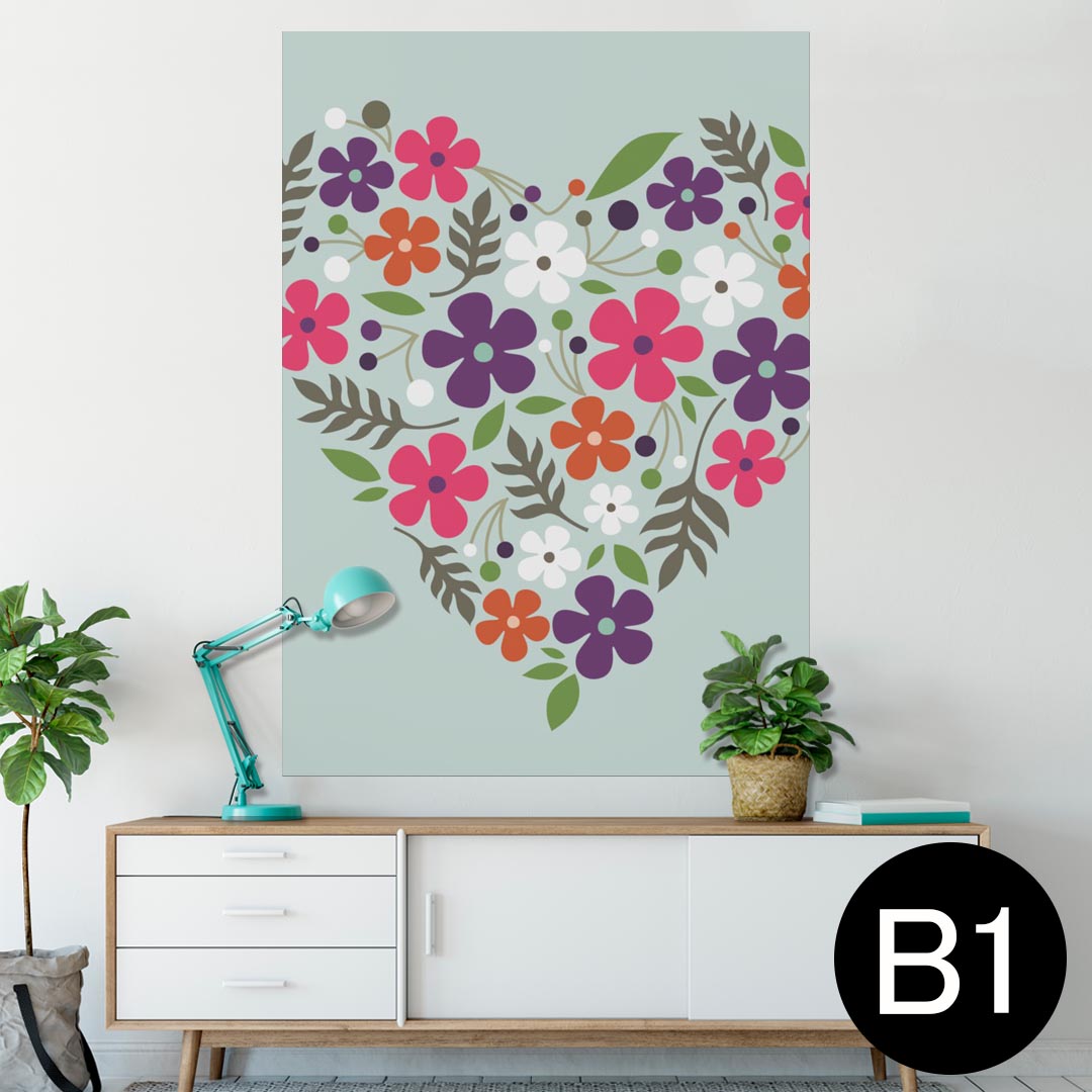 ポスター ウォールステッカー シール式ステッカー 飾り 728×1030mm B1 写真 フォト 壁 インテリア おしゃれ 　剥がせる wall sticker poster 005055 ハート　花　イラスト