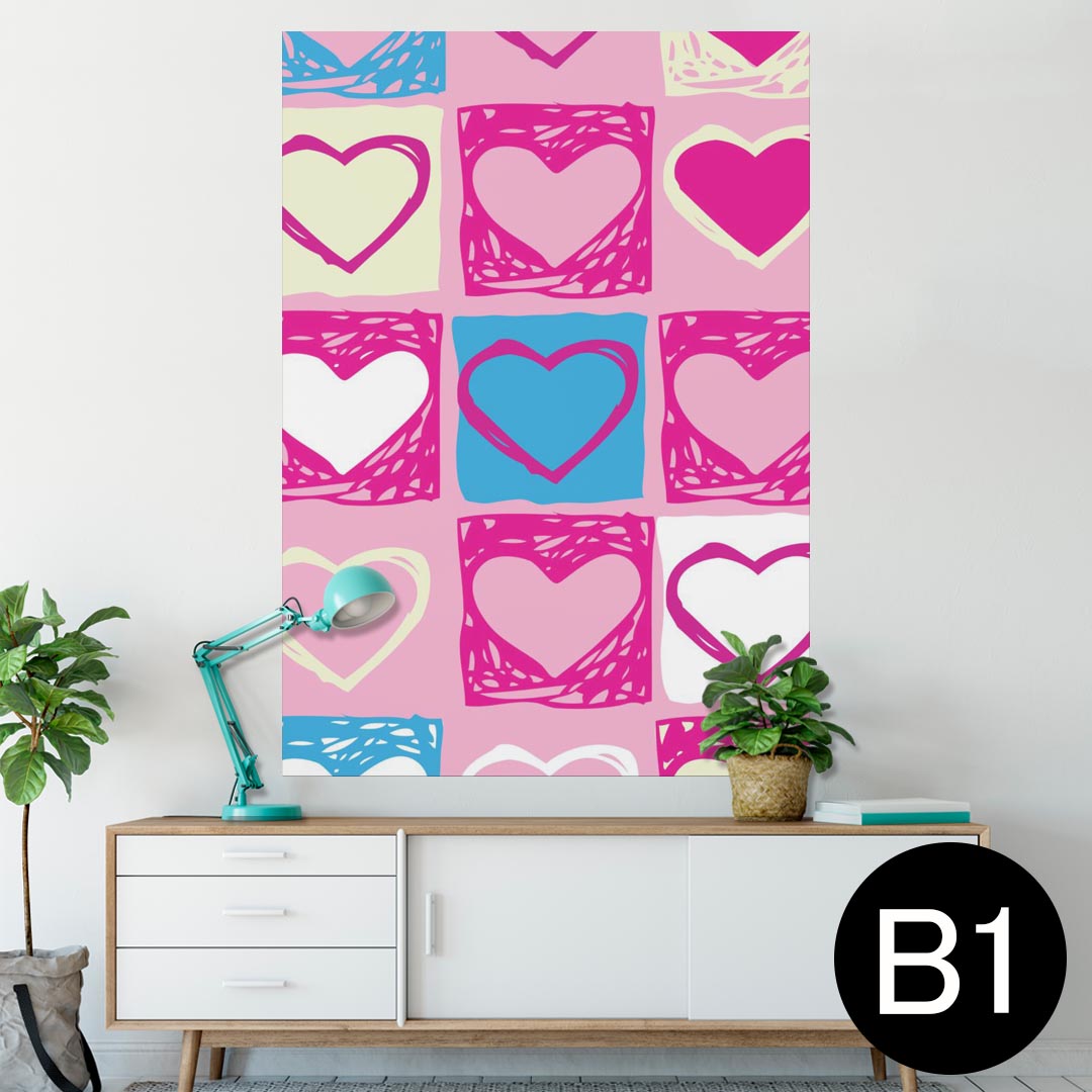 ポスター ウォールステッカー シール式ステッカー 飾り 728×1030mm B1 写真 フォト 壁 インテリア おしゃれ 　剥がせる wall sticker poster 005834 ハート　模様　ピンク