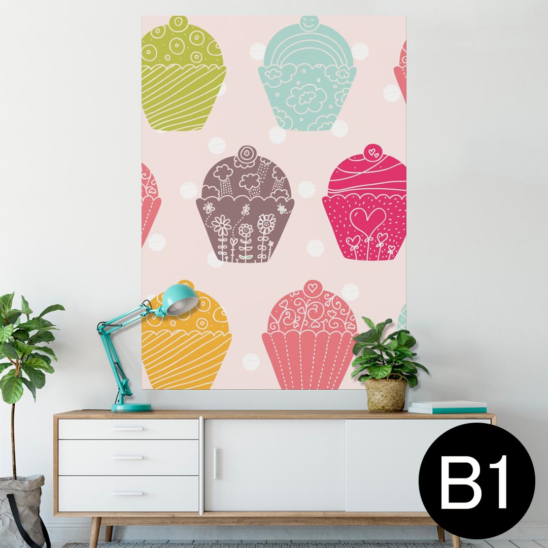 楽天kabeコレポスター ウォールステッカー シール式ステッカー 飾り 728×1030mm B1 写真 フォト 壁 インテリア おしゃれ 　剥がせる wall sticker poster 008134 カラフル　お菓子　ハート　模様