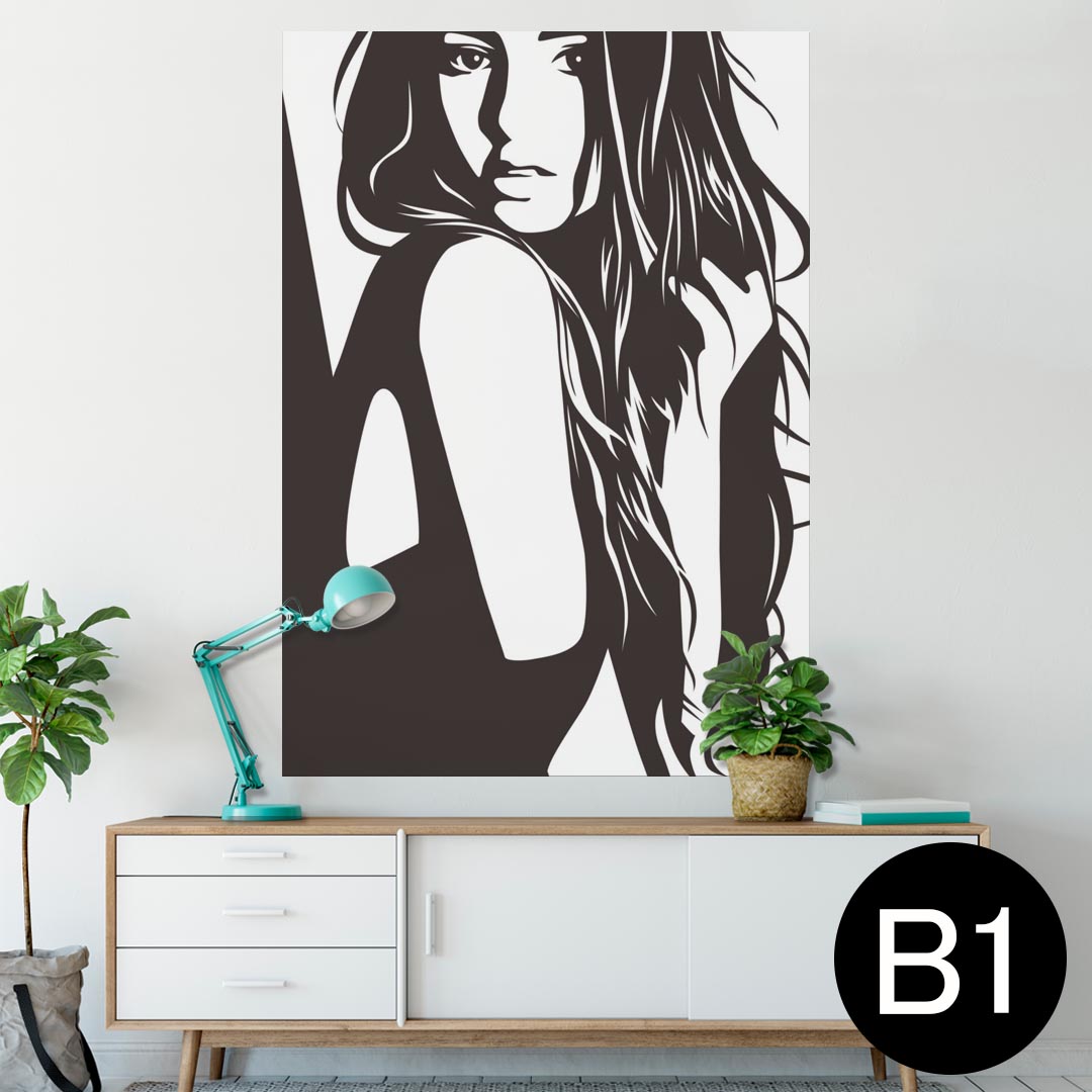 ポスター ウォールステッカー シール式ステッカー 飾り 728×1030mm B1 写真 フォト 壁 インテリア おしゃれ 　剥がせる wall sticker poster 009382 人物　イラスト　モノクロ