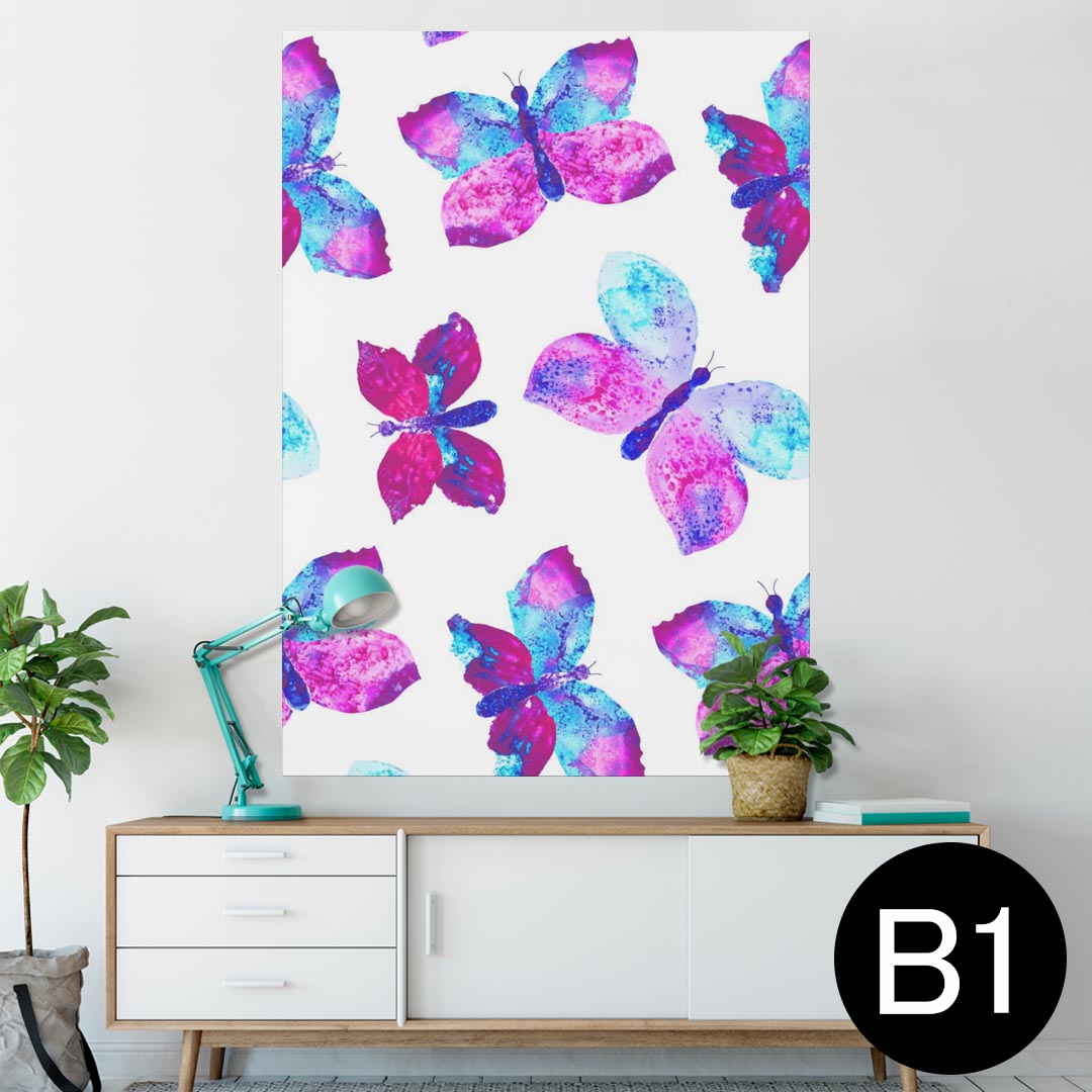 ポスター ウォールステッカー シール式ステッカー 飾り 728×1030mm B1 写真 フォト 壁 インテリア おしゃれ 　剥がせる wall sticker poster 010652 蝶　紫　青