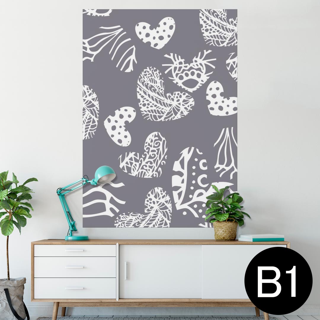 ポスター ウォールステッカー シール式ステッカー 飾り 728×1030mm B1 写真 フォト 壁 インテリア おしゃれ 　剥がせる wall sticker poster 012513 ハート　グレー　柄