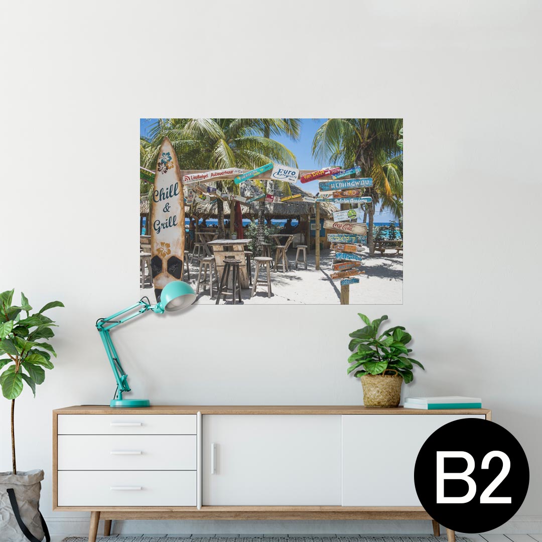 ポスター ウォールステッカー シール式ステッカー 飾り 515×728mm B2 写真 フォト 壁 インテリア おしゃれ 剥がせる wall sticker poster 023969 ヤシの木　ハワイ　サーフ