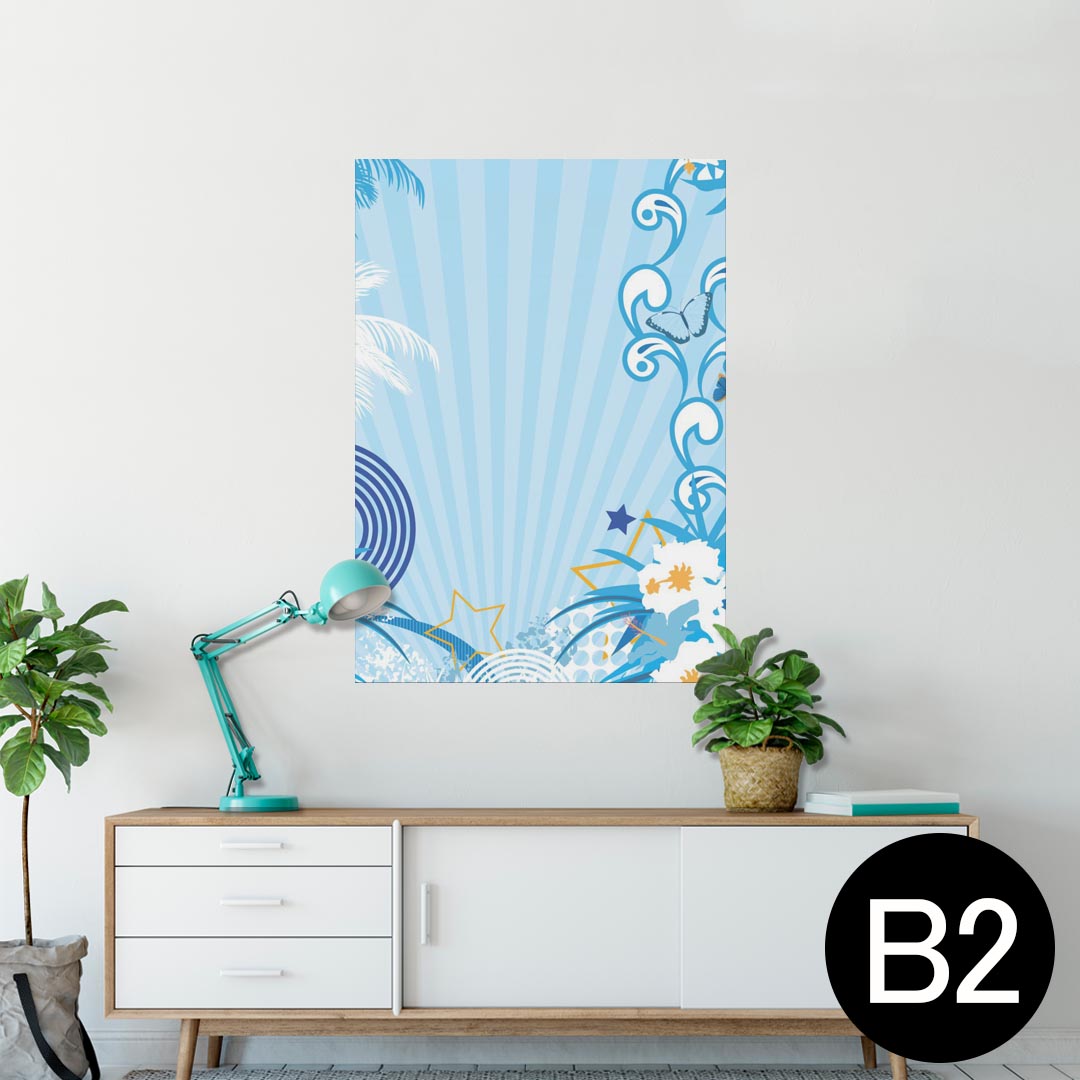 ポスター ウォールステッカー シール式ステッカー 飾り 515×728mm B2 写真 フォト 壁 インテリア おしゃれ 剥がせる wall sticker poster 004711 ハイビスカス　ハワイ　水色