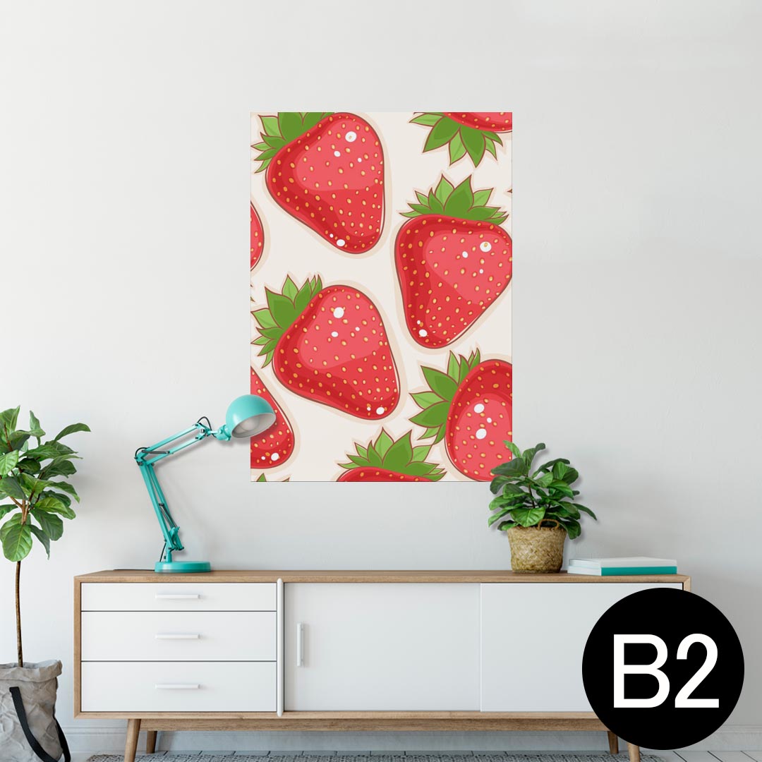 ポスター ウォールステッカー シール式ステッカー 飾り 515×728mm B2 写真 フォト 壁 インテリア おしゃれ 剥がせる wall sticker poster 006119 イチゴ 苺 イラスト 模様