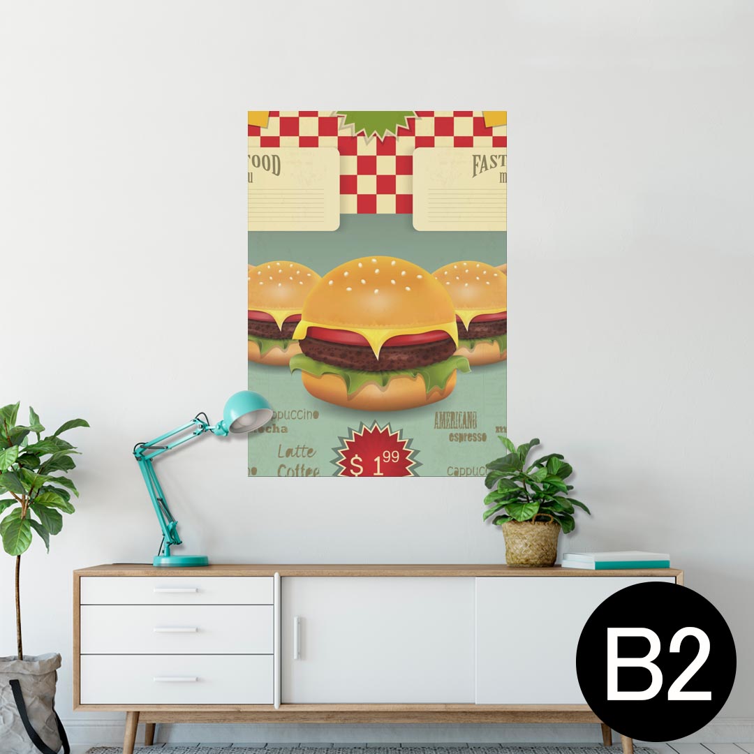 ポスター ウォールステッカー シール式ステッカー 飾り 515×728mm B2 写真 フォト 壁 インテリア おしゃれ 剥がせる wall sticker poster 006345 英語　レトロ　ハンバーガー