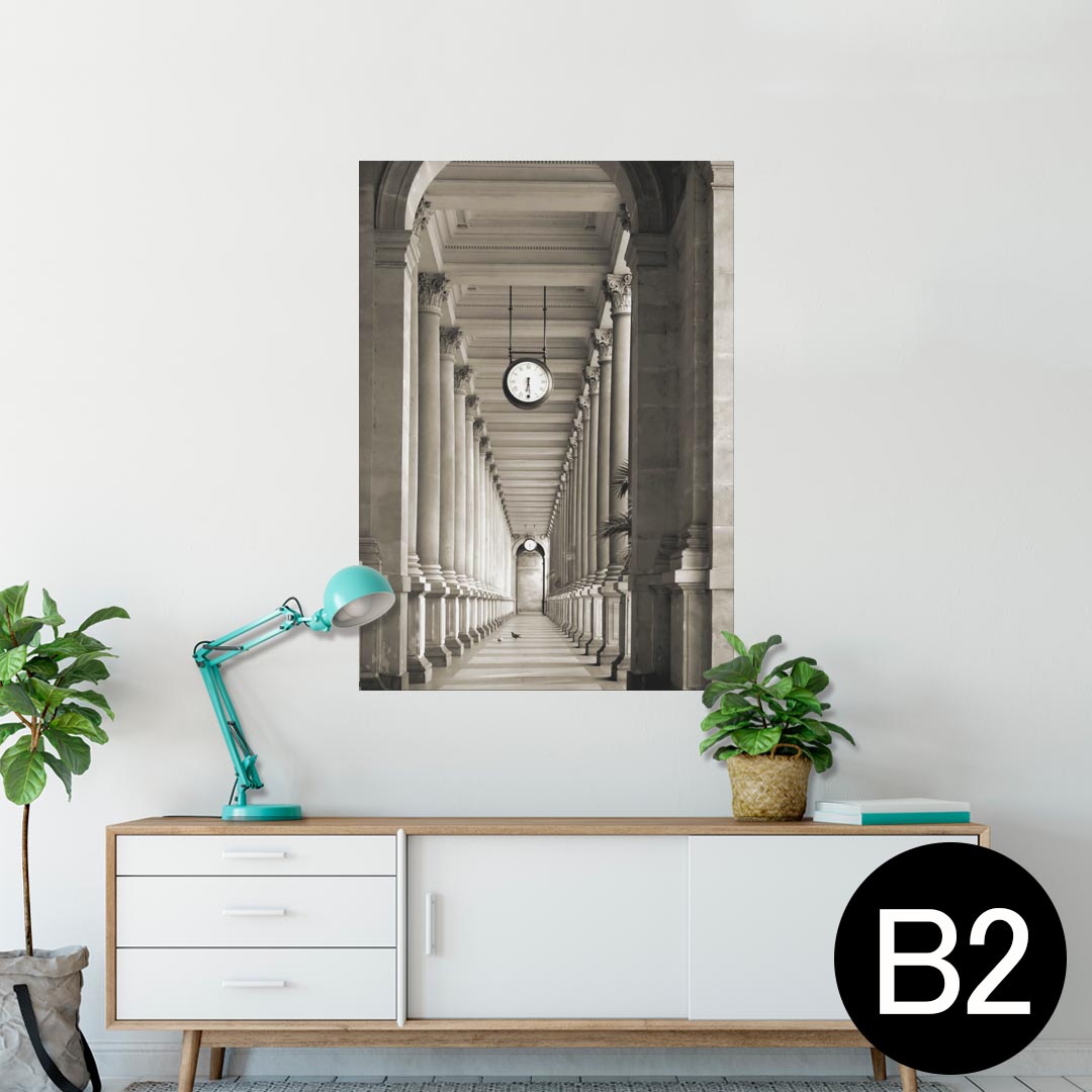 ポスター ウォールステッカー シール式ステッカー 飾り 515×728mm B2 写真 フォト 壁 インテリア おしゃれ 剥がせる wall sticker poster 007546 写真 モノクロ 時計 建物