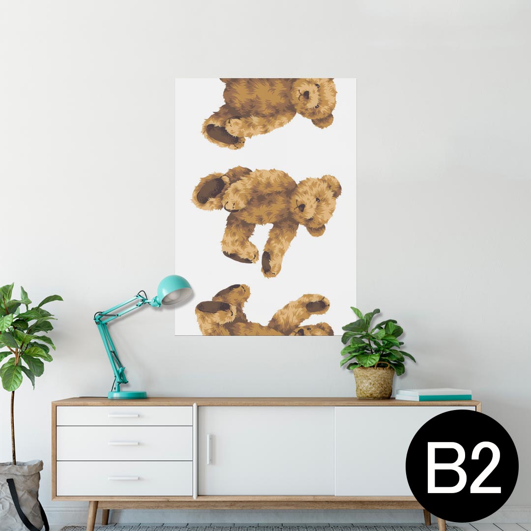 ポスター ウォールステッカー シール式ステッカー 飾り 515×728mm B2 写真 フォト 壁 インテリア おしゃれ 剥がせる wall sticker poster 008739 テディベア　白黒　イラスト