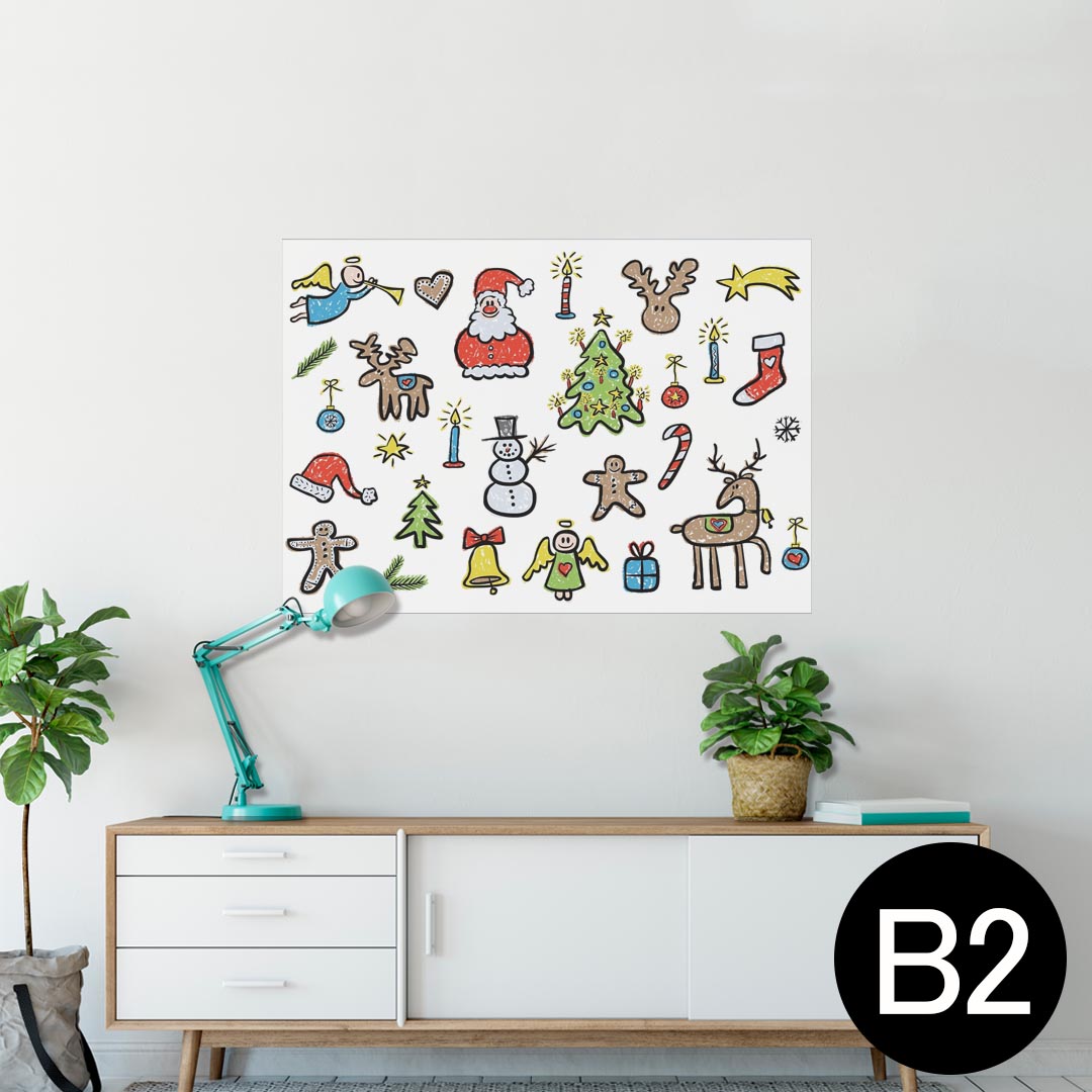 ポスター ウォールステッカー シール式ステッカー 飾り 515×728mm B2 写真 フォト 壁 インテリア おしゃれ 　剥がせる wall sticker poster 009703 クリスマス　サンタ　イラスト