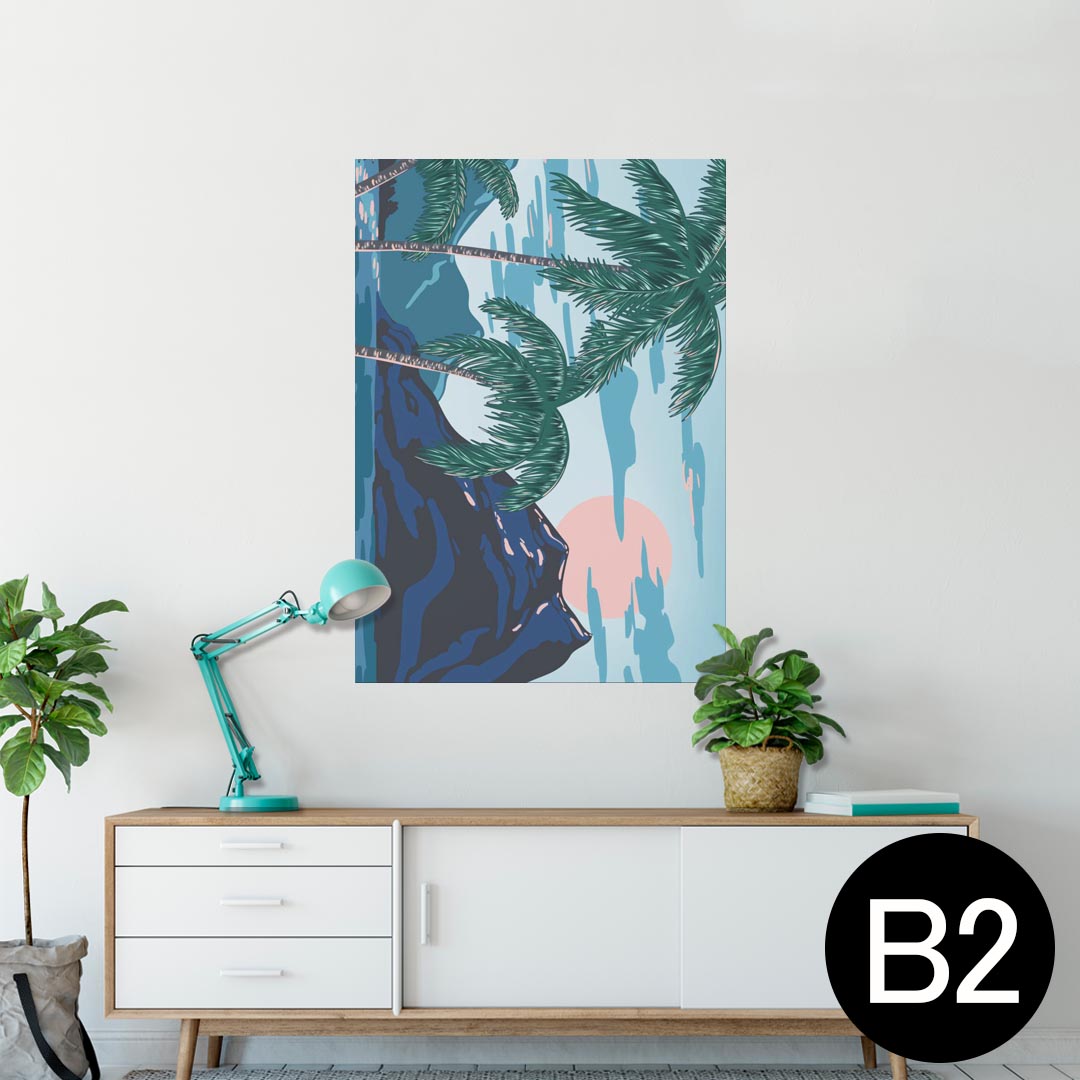 ポスター ウォールステッカー シール式ステッカー 飾り 515×728mm B2 写真 フォト 壁 インテリア おしゃれ 剥がせる wall sticker poster 012322 ハワイ　ヤシの木　海