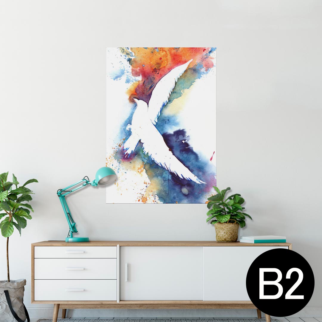 ポスター ウォールステッカー シール式ステッカー 飾り 515×728mm B2 写真 フォト 壁 インテリア おしゃれ 剥がせる wall sticker poster 013827 ペイント　鳥　水彩