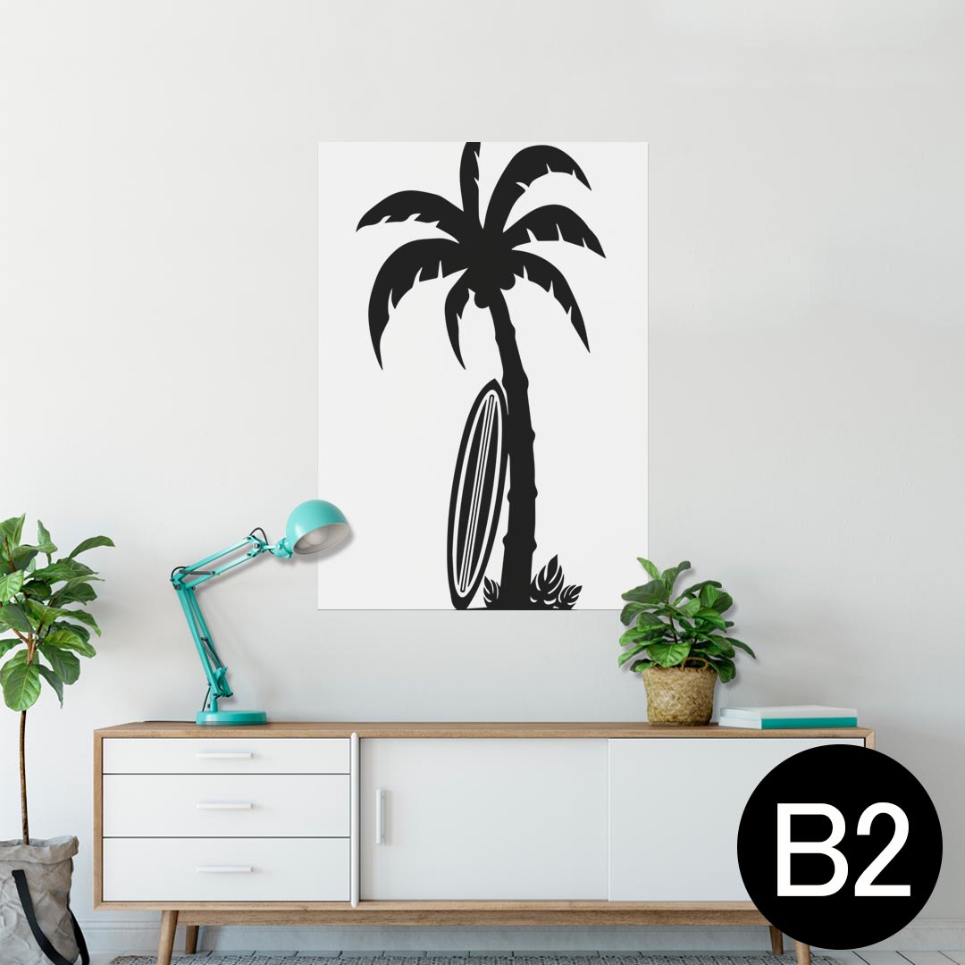 ポスター ウォールステッカー シール式ステッカー 飾り 515×728mm B2 写真 フォト 壁 インテリア おしゃれ 剥がせる wall sticker poster 013887 ヤシの木　サーフィン　海