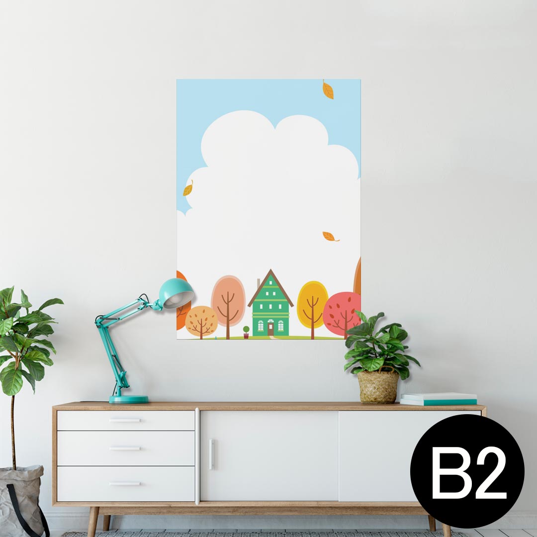 ポスター ウォールステッカー シール式ステッカー 飾り 515×728mm B2 写真 フォト 壁 インテリア おしゃれ 剥がせる wall sticker poster 014994 秋　落ち葉　家　景色　風景