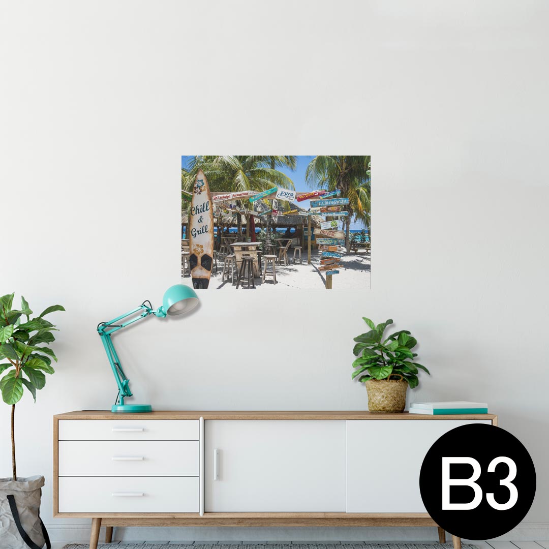 ポスター ウォールステッカー シール式ステッカー 飾り 364×515mm B3 写真 フォト 壁 インテリア おしゃれ 剥がせる wall sticker poster 023969 ヤシの木　ハワイ　サーフ
