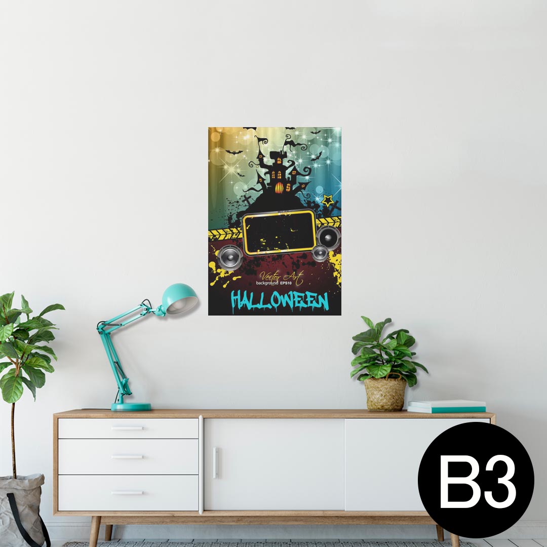 ポスター ウォールステッカー シール式ステッカー 飾り 364×515mm B3 写真 フォト 壁 インテリア おしゃれ 剥がせる wall sticker poster 007489 ハロウィン コウモリ レインボー