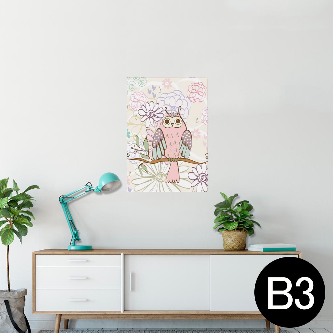 ポスター ウォールステッカー シール式ステッカー 飾り 364×515mm B3 写真 フォト 壁 インテリア おしゃれ 剥がせる wall sticker poster 008898 花 ピンク フクロウ