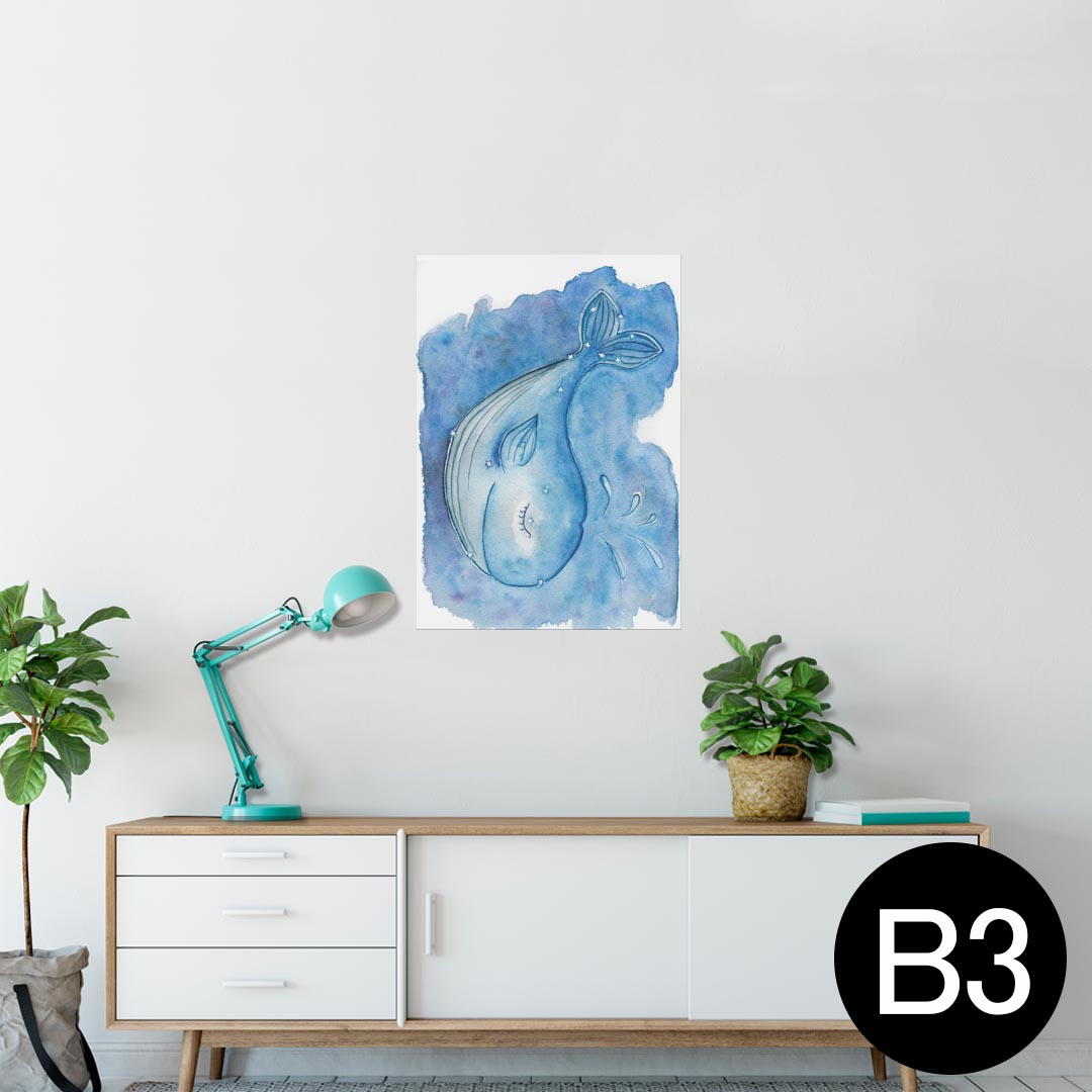 ポスター ウォールステッカー シール式ステッカー 飾り 364×515mm B3 写真 フォト 壁 インテリア おしゃれ 剥がせる wall sticker poster 013611 クジラ 海 水彩