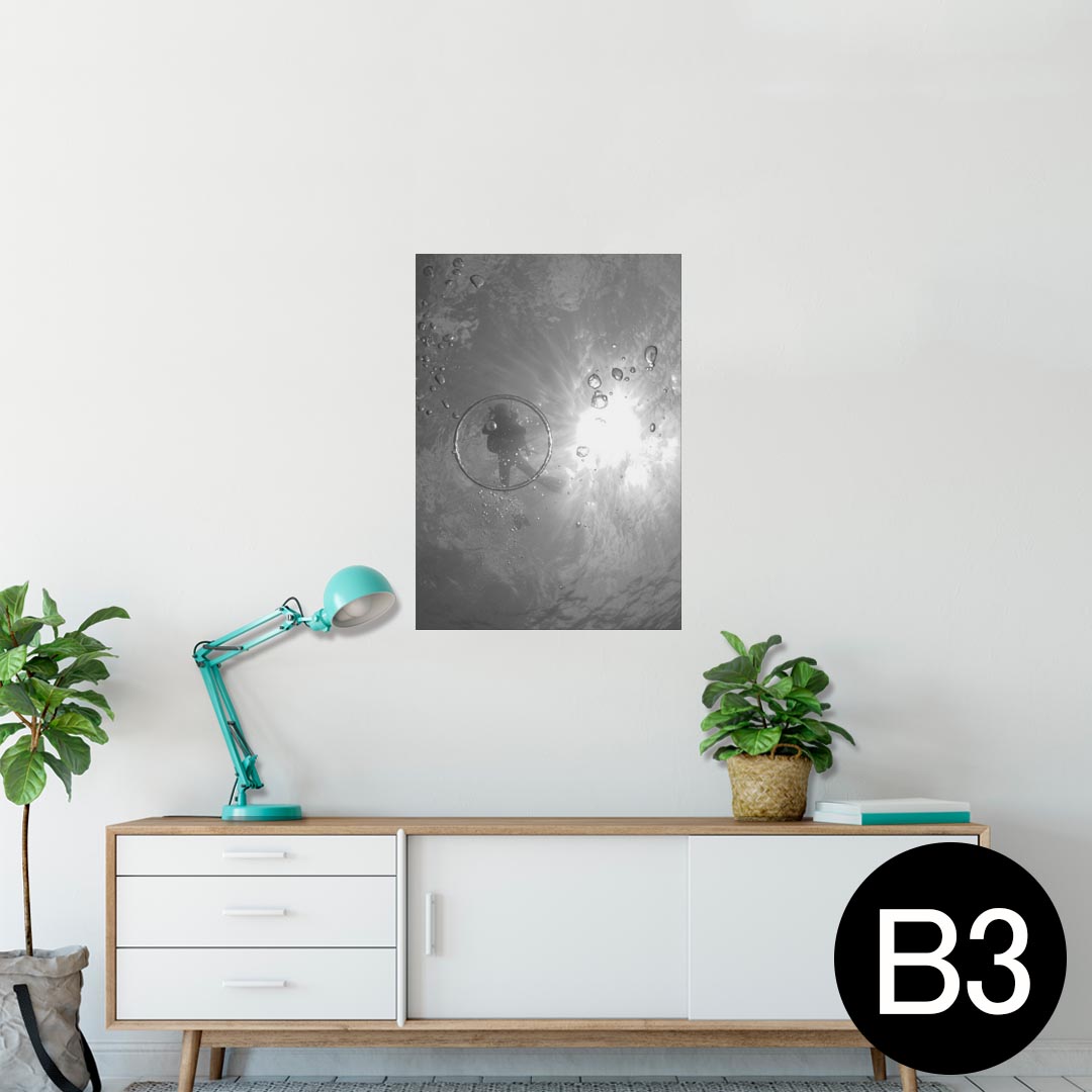 ポスター ウォールステッカー シール式ステッカー 飾り 364×515mm B3 写真 フォト 壁 インテリア おしゃれ 剥がせる wall sticker poster 014529 モノクロ　海　ダイビング