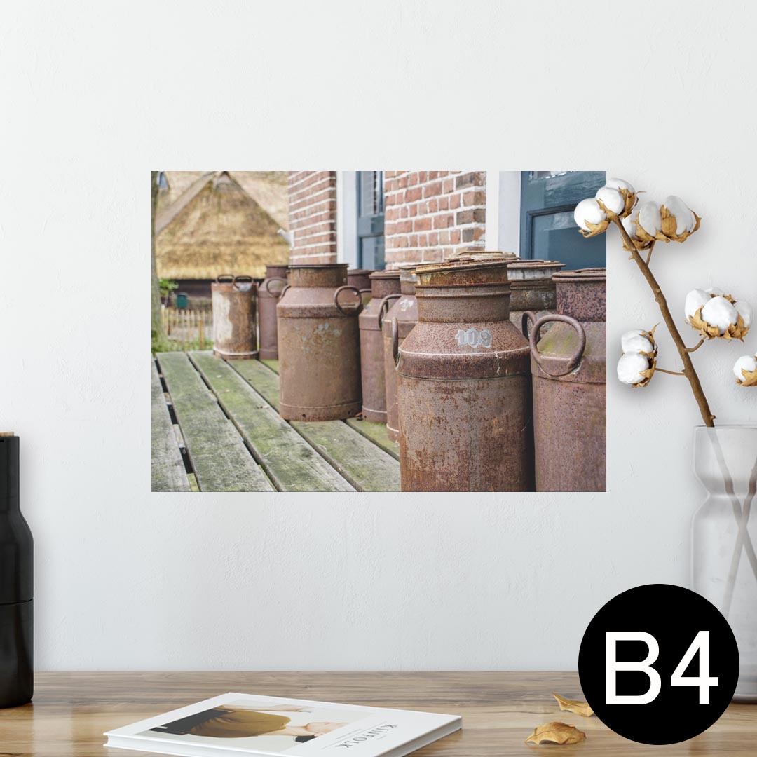 ポスター ウォールステッカー シール式ステッカー 飾り 257×364mm B4 写真 フォト 壁 インテリア おしゃれ 剥がせる wall sticker poster 026002 牧場 ミルク アンティーク