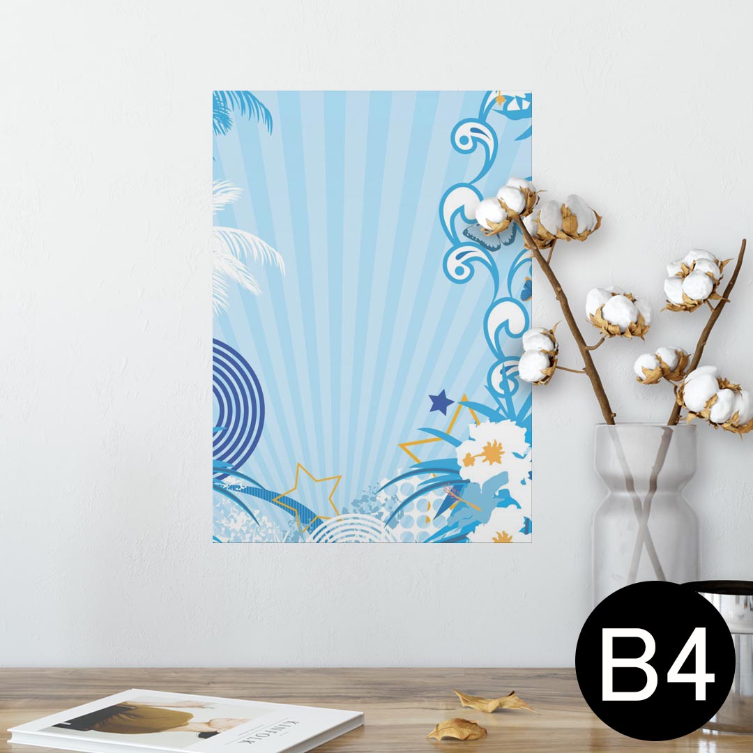 ポスター ウォールステッカー シール式ステッカー 飾り 257×364mm B4 写真 フォト 壁 インテリア おしゃれ 剥がせる wall sticker poster 004711 ハイビスカス　ハワイ　水色