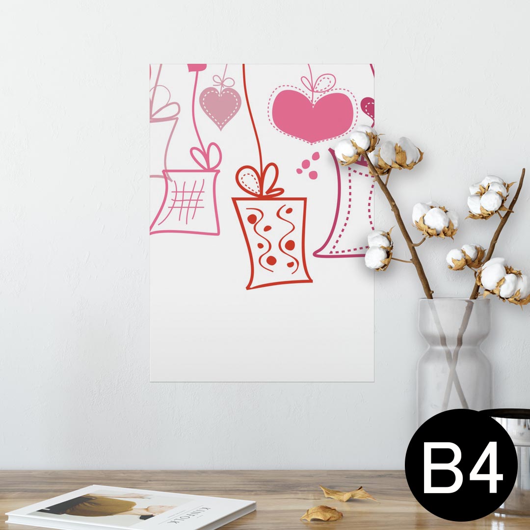 ポスター ウォールステッカー シール式ステッカー 飾り 257×364mm B4 写真 フォト 壁 インテリア おしゃれ 剥がせる wall sticker poster 005036 ハート　プレゼント　赤