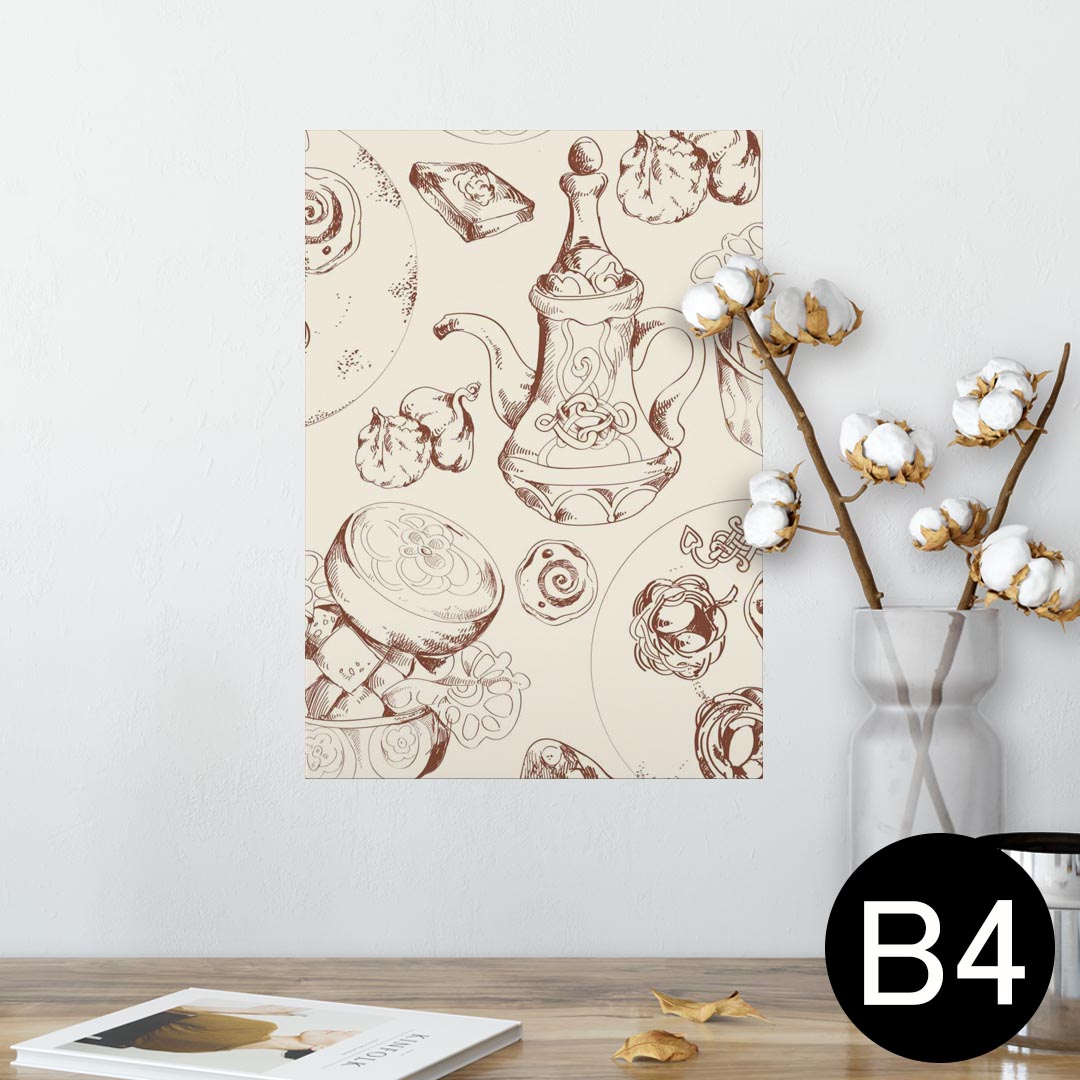 楽天kabeコレポスター ウォールステッカー シール式ステッカー 飾り 257×364mm B4 写真 フォト 壁 インテリア おしゃれ 剥がせる wall sticker poster 008399 イラスト　紅茶　お菓子　模様