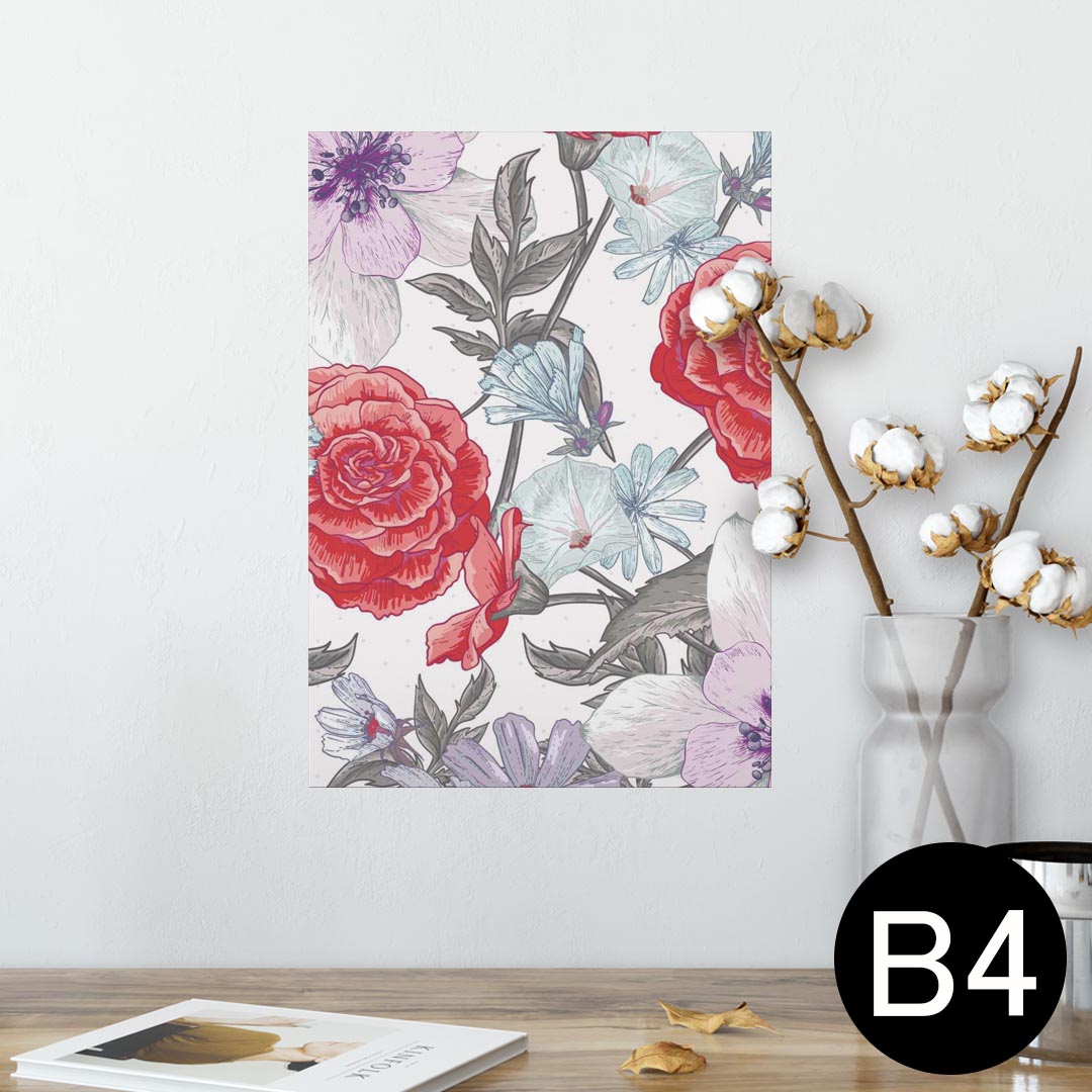 ポスター ウォールステッカー シール式ステッカー 飾り 257×364mm B4 写真 フォト 壁 インテリア おしゃれ 剥がせる wall sticker poster 008801 イラスト　花　　赤　レッド