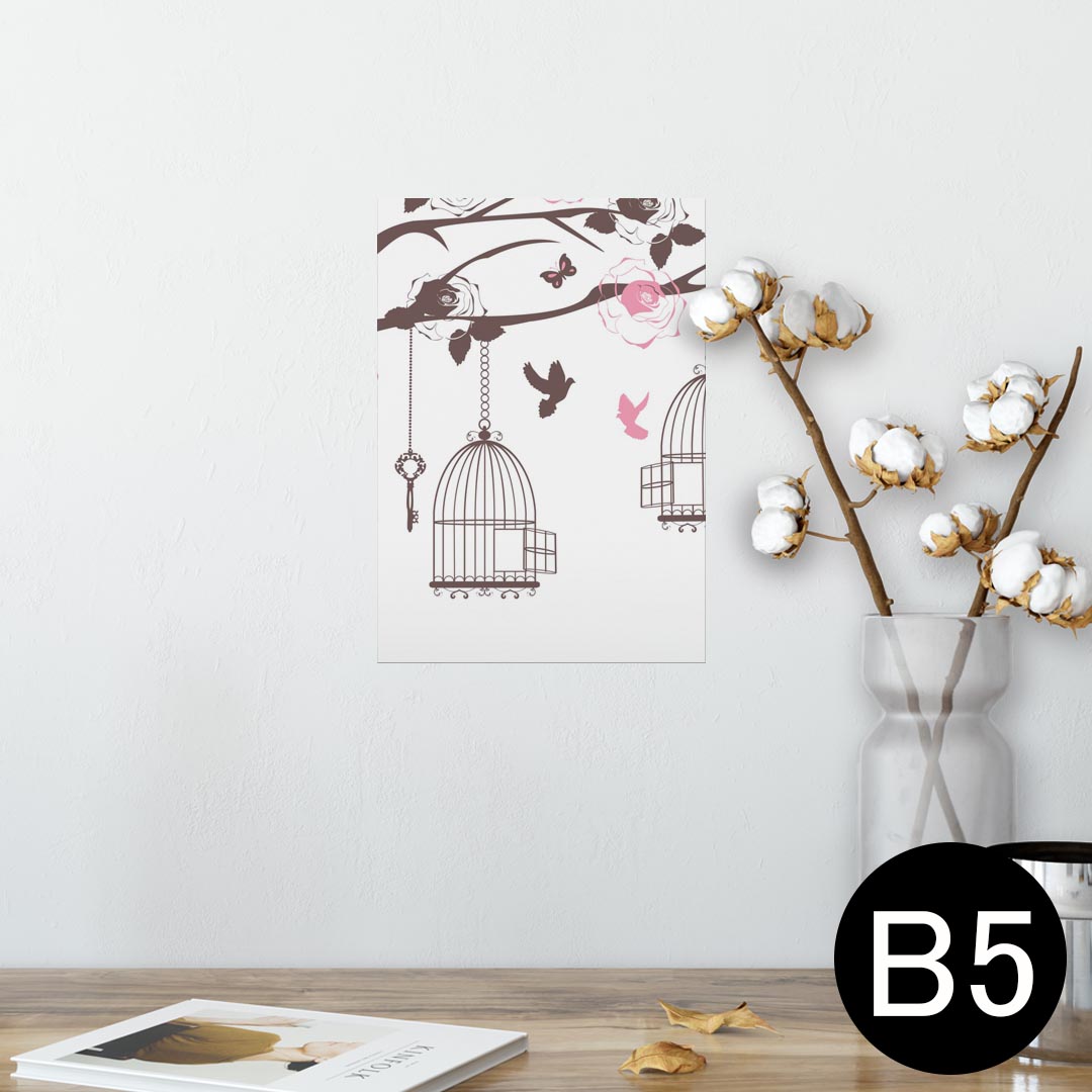 ポスター ウォールステッカー シール式ステッカー 飾り 182×257mm B5 写真 フォト 壁 インテリア おしゃれ 　剥がせる wall sticker poster 009768 フラワー　蝶　鳥