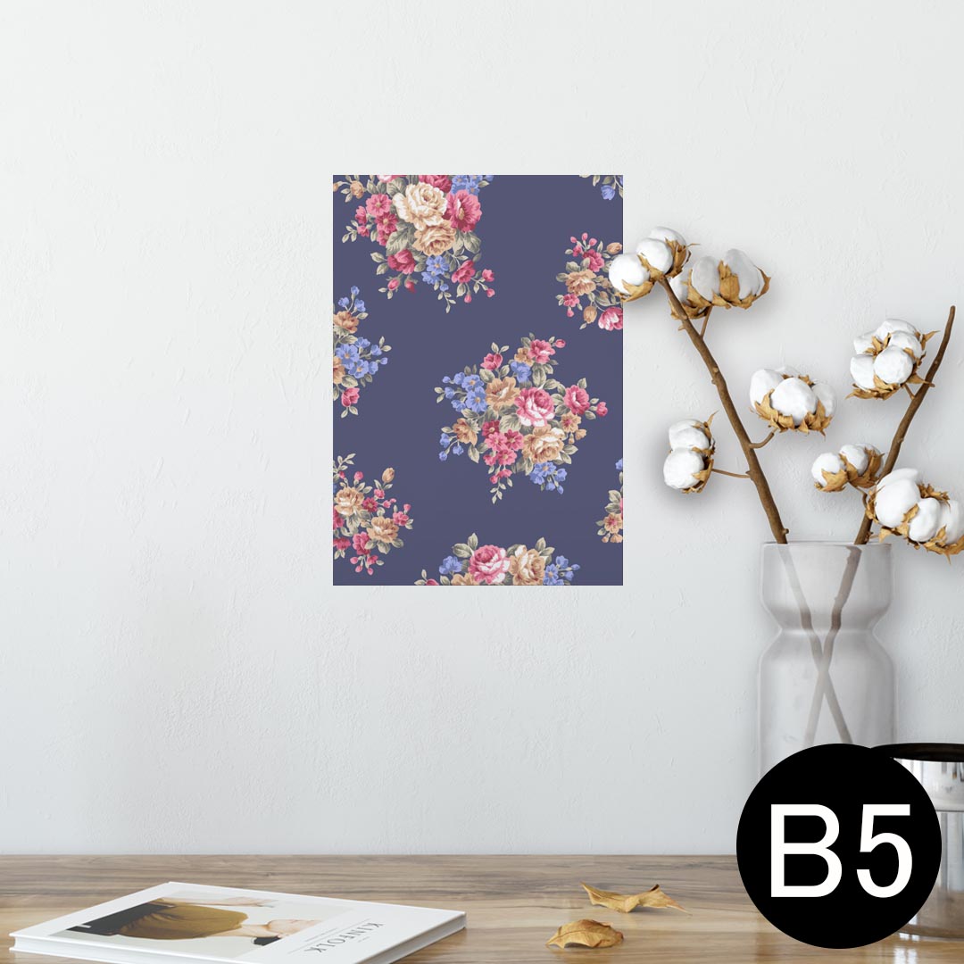 ポスター ウォールステッカー シール式ステッカー 飾り 182×257mm B5 写真 フォト 壁 インテリア おしゃれ 　剥がせる wall sticker poster 012149 花　花柄　ネイビー
