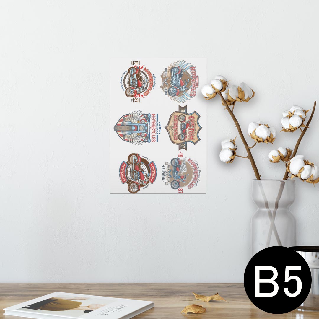 ポスター ウォールステッカー シール式ステッカー 飾り 182×257mm B5 写真 フォト 壁 インテリア おしゃれ 　剥がせる wall sticker poster 014879 バイク　イラスト　クール