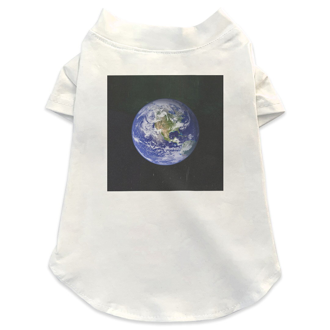 Garments - 犬専用Tシャツ 選べる5size 小型犬 袖あり 半袖 ホワイト デザイン T shirt XS S M L XL ペットウェア ペット服 カジュアル おしゃれ コットン 綿 写真・風景 地球　黒　夜 000044