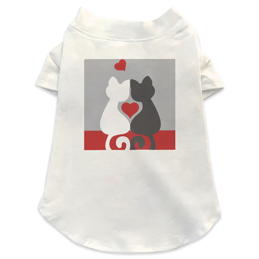 犬専用Tシャツ 選べる5size 小型犬 袖あり 半袖 ホワイト デザイン T shirt XS S M L XL ペットウェア ペット服 カジュアル おしゃれ コットン 綿 ラブリー 猫　ハート　イラスト 000168